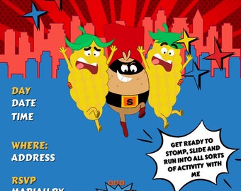 Supertato Birthday Party Invitation Digital Download Custom Design