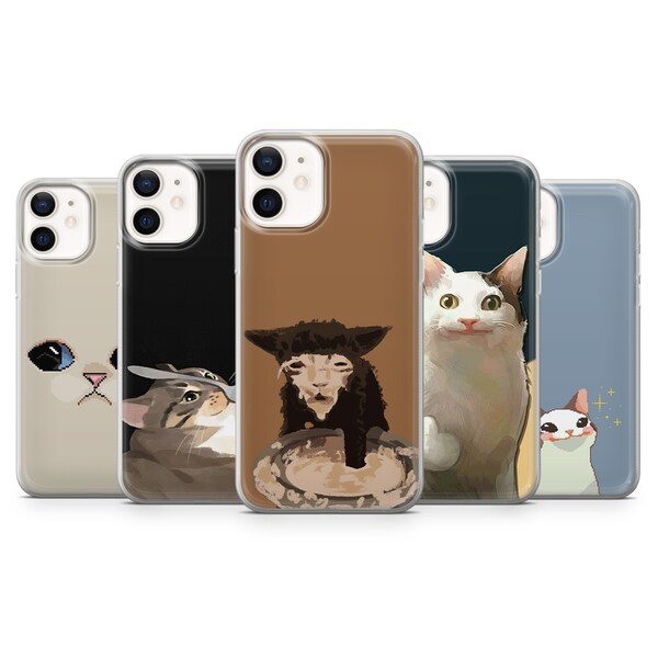 Funny Cat Phone Case Playful Kitty Cover for iPhone 15 14 13 12 Pro 11 XR 8 7, Samsung S23 S22 A73 A53 A13 A14 S21 Fe S20, Pixel 8 7 6A