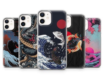 Japan Wave Phone Case Dragon Cover for iPhone 15 14 13 12 Pro 11 XR 8 7, Samsung S23 S22 A73 A53 A13 A14 S21 Fe S20, Pixel 8 7 6A