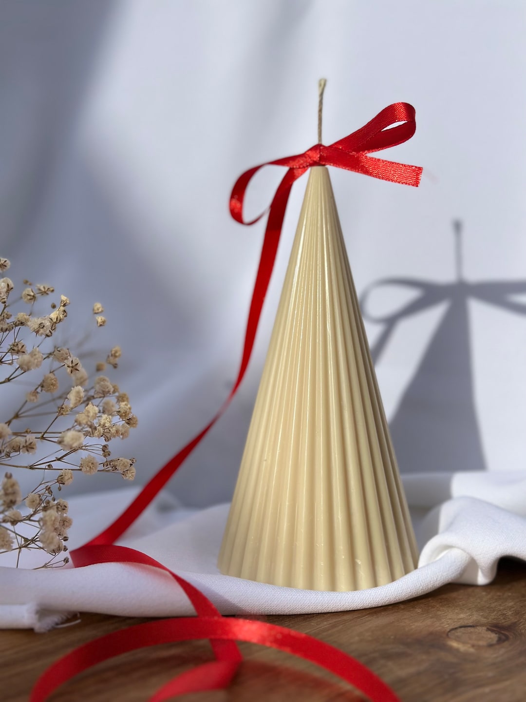 Cone Shaped Christmas Tree Ribbed Large Cone Candle White Etsy