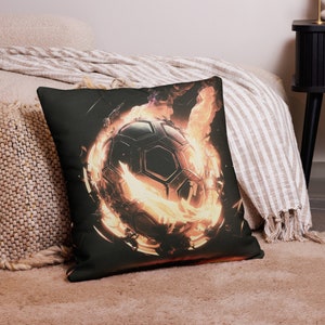 Fire Football AI Art Candle, Premium Pillow, Kinderzimmer, Kissenliebe