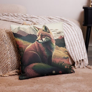 Colorido Fox AI Art Vintage, Almohada Premium, Lienzo, Wohndekoration, Kissen