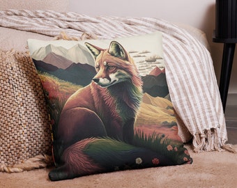 Colorful Fox Art Vintage, Premium Pillow, Canvas Wall Art Home Decor