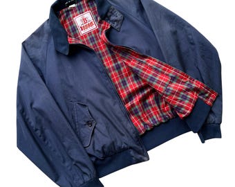 Vintage Baracuta G9 Marinblå Tartanfodrad Harringtonjacka Tillverkad i England - storlek 38
