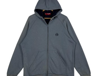 Vintage Stüssy Heldragkedjetröja – Färgad grå, Broderad logotyp, Tillverkad i USA, Storlek L