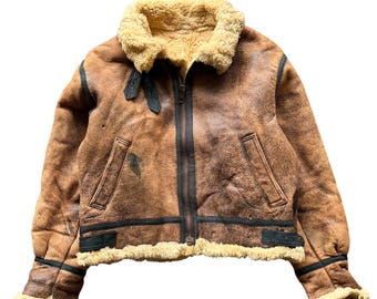 80s Vintage Type B-3 Aviation Shearling Jacket - Size M