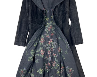 Vintage Yohji Yamamoto Cowhide Button less Dress Long Coat Floral Lining . Made In Japan - Size S/1