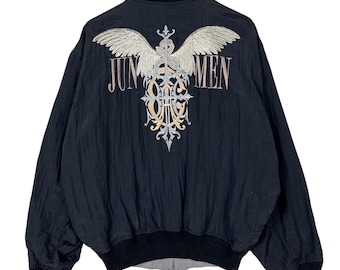 Vintage JUN MEN Reversible Bomber Jacket: Embroidered Japanese Street Style (Size M)