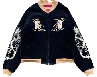 90s Houston Sukajan Japan Souvenir Jacket Dragon Embroidery - Etsy