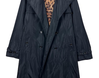 Dolce & Gabbana Double-Breast Trench Coat | Leopard Lining, Size 40