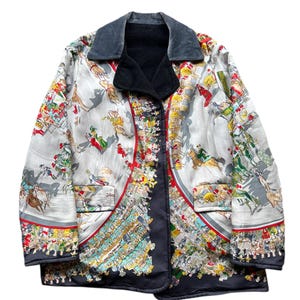 Rare Vintage Hermes Paris Cirque Mollier Silk Reversible Jacket Made In France Size 40