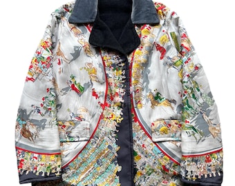 Rare Vintage Hermes Paris Cirque Mollier Silk Reversible Jacket Made In France Size 40