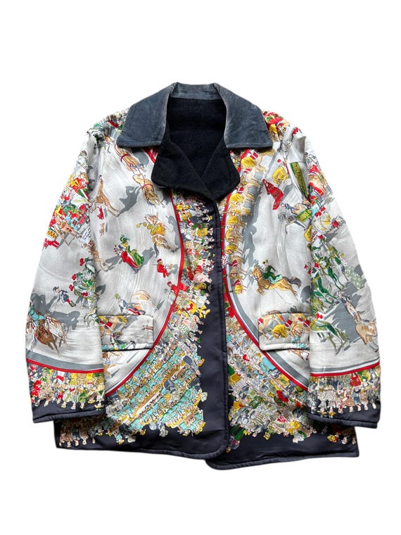 Hermès, Rare Vintage Hermes Paris Cirque Mollier Silk Reversible Jacket Made In France Size 40