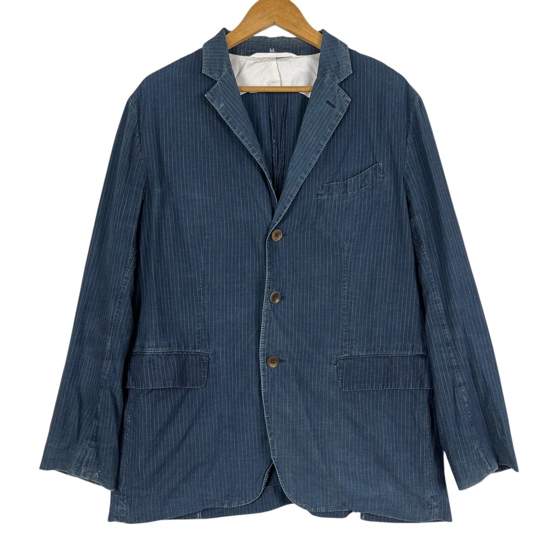 45rpm 染めインディゴストライプブレザージャケット - 日本製、サイズL