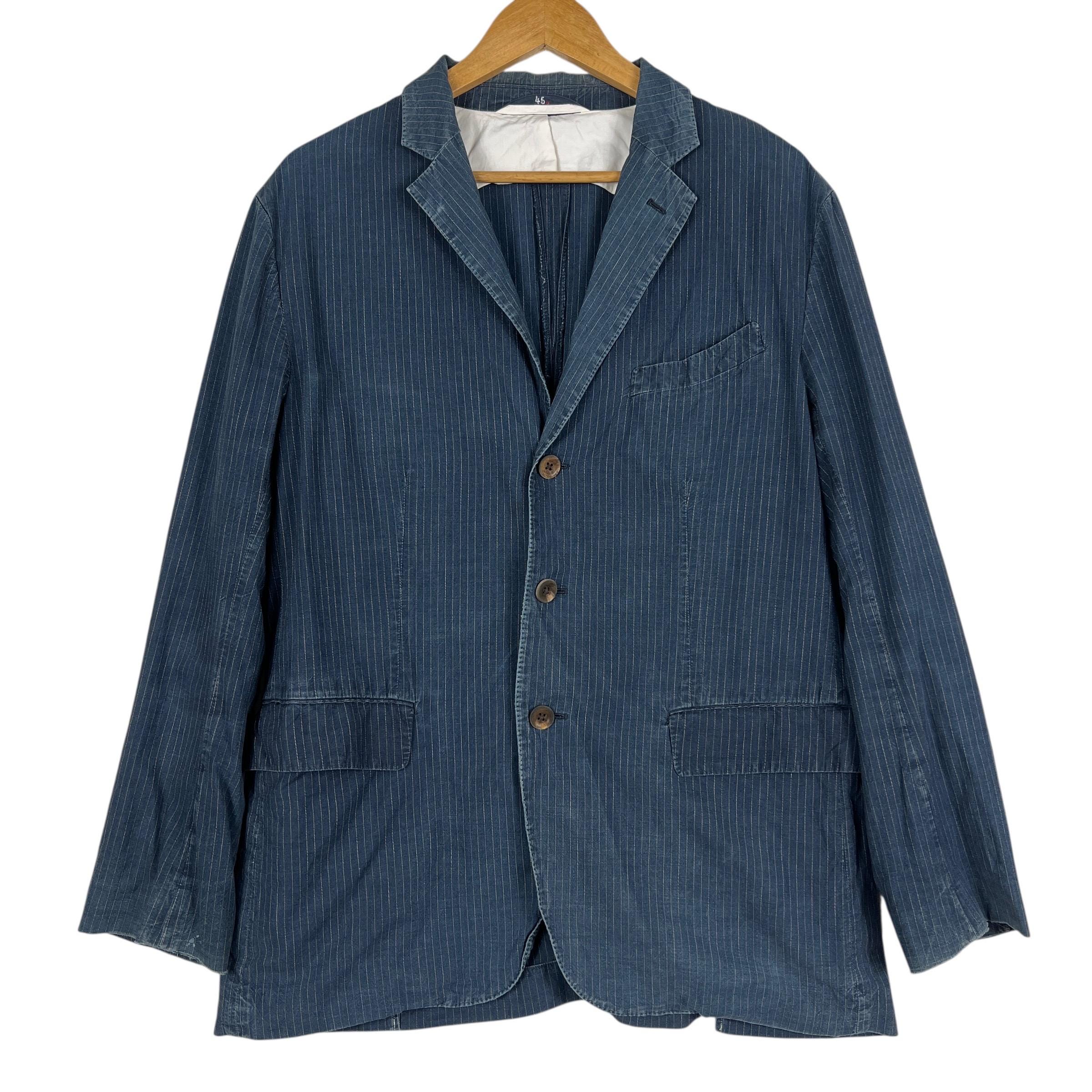 45rpm 染めインディゴストライプブレザージャケット - 日本製、サイズL