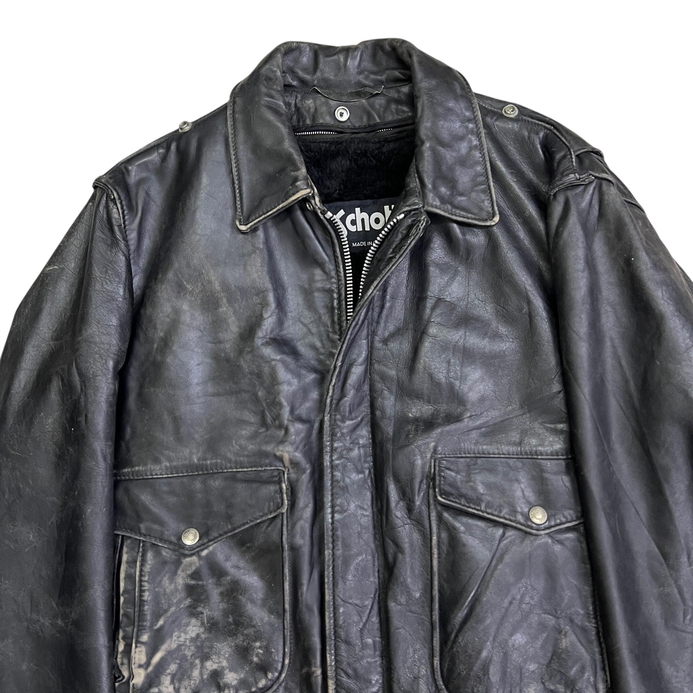 Vintage Schott NYC G-1 Leather Flight Jacket With Shearling Liner 