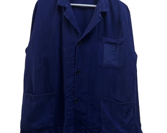 Vintage Worker italiensk indigo Chore jacka 100% bomull Tillverkad i Italien Storlek Large
