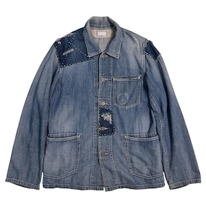 Vintage Blue blue Indigo Sashiko Patchwork Chore Jacket Made In Japan Size Medium