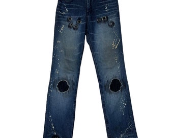 SS06 Number Nine Painted D-Ring Crying Heart Pain Denim Jeans