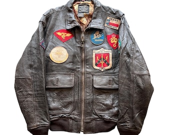 Vintage 1987 Avirex US Air Force Patches Leather Jacket - Size