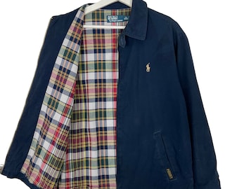 Vintage Polo Ralph Lauren Plaid Lined Harrington Navy Jacket
