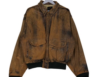 80s Vintage Avirex Flight Dyed Leather Jacket Size on tag L