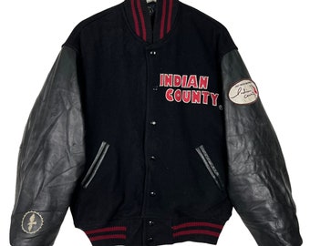 Giubbotto bomber college da uomo in pelle vintage anni '80