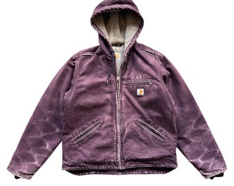 Vintage Carhartt Sherpa Lined Sandstone Sierer Crop Jacke in verblasstem Lila - Größe S