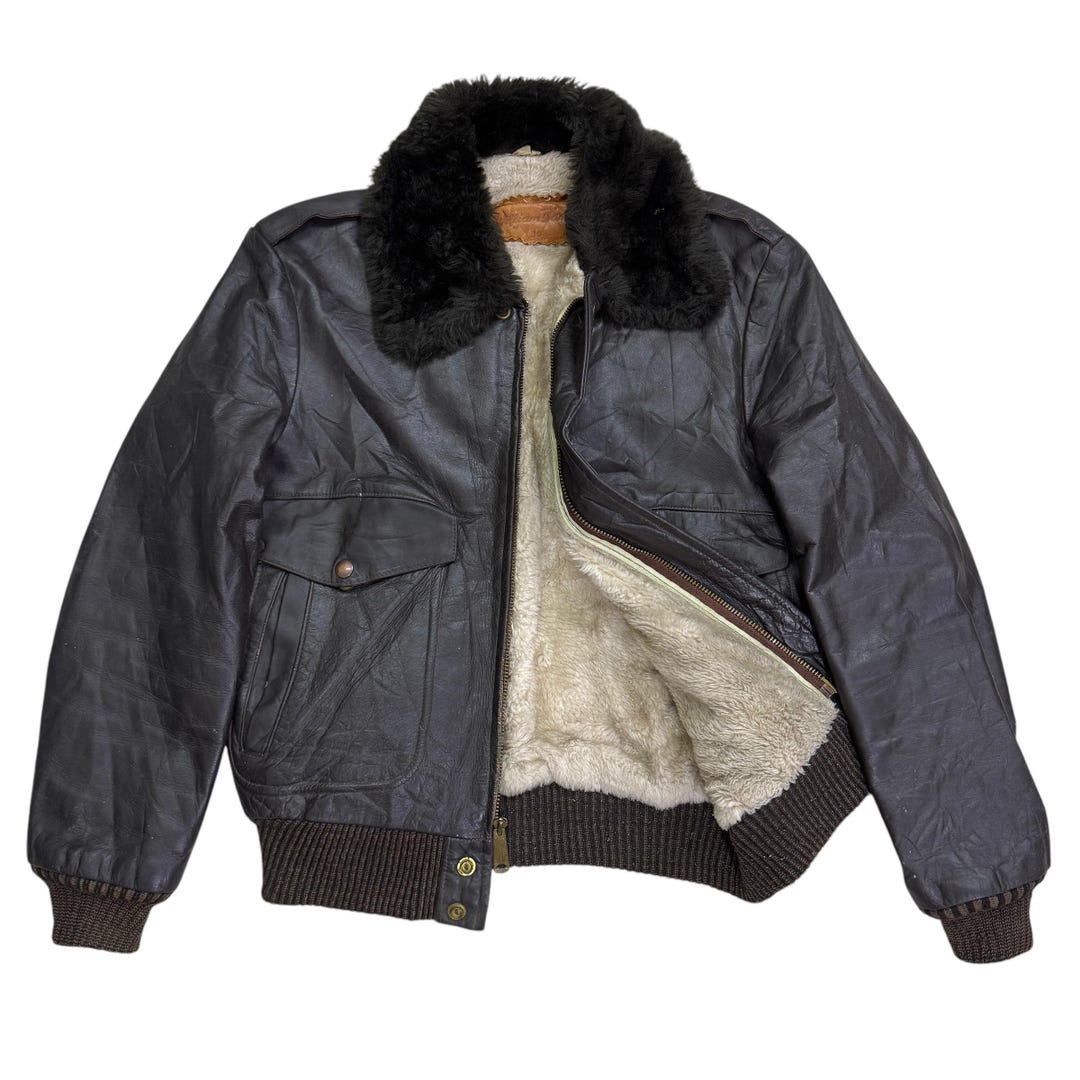 Vintage William Barry G 1 Aviator Style Leather Jacket Made in Usa