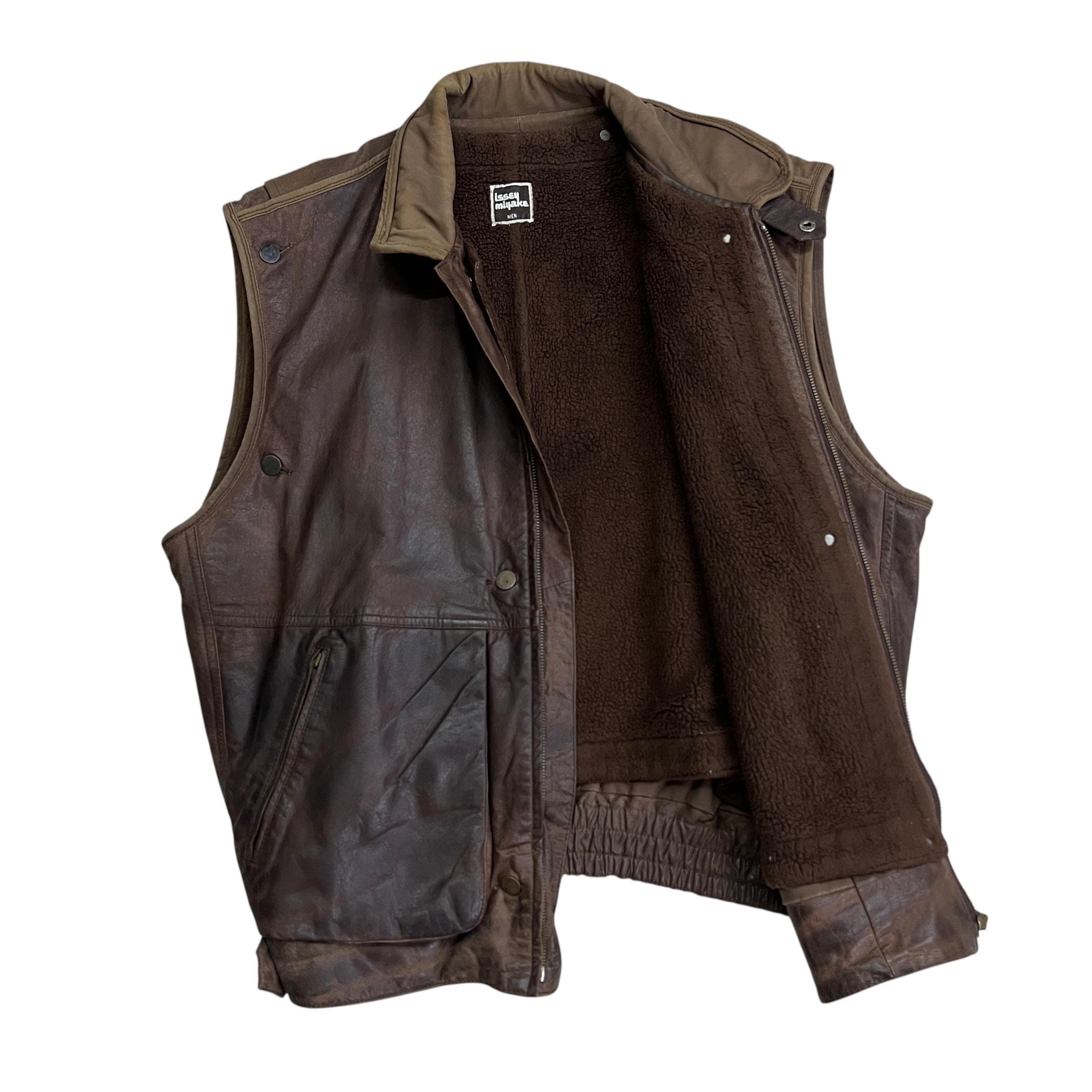 Vintage Issey Miyake Leather Cargo Jacket - Shearling Liner, Size