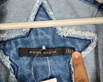 PONY STONE ダメージデニムジャケット Lgb Pony Stone Star Patchwork Crop Denim Jacket - Etsy