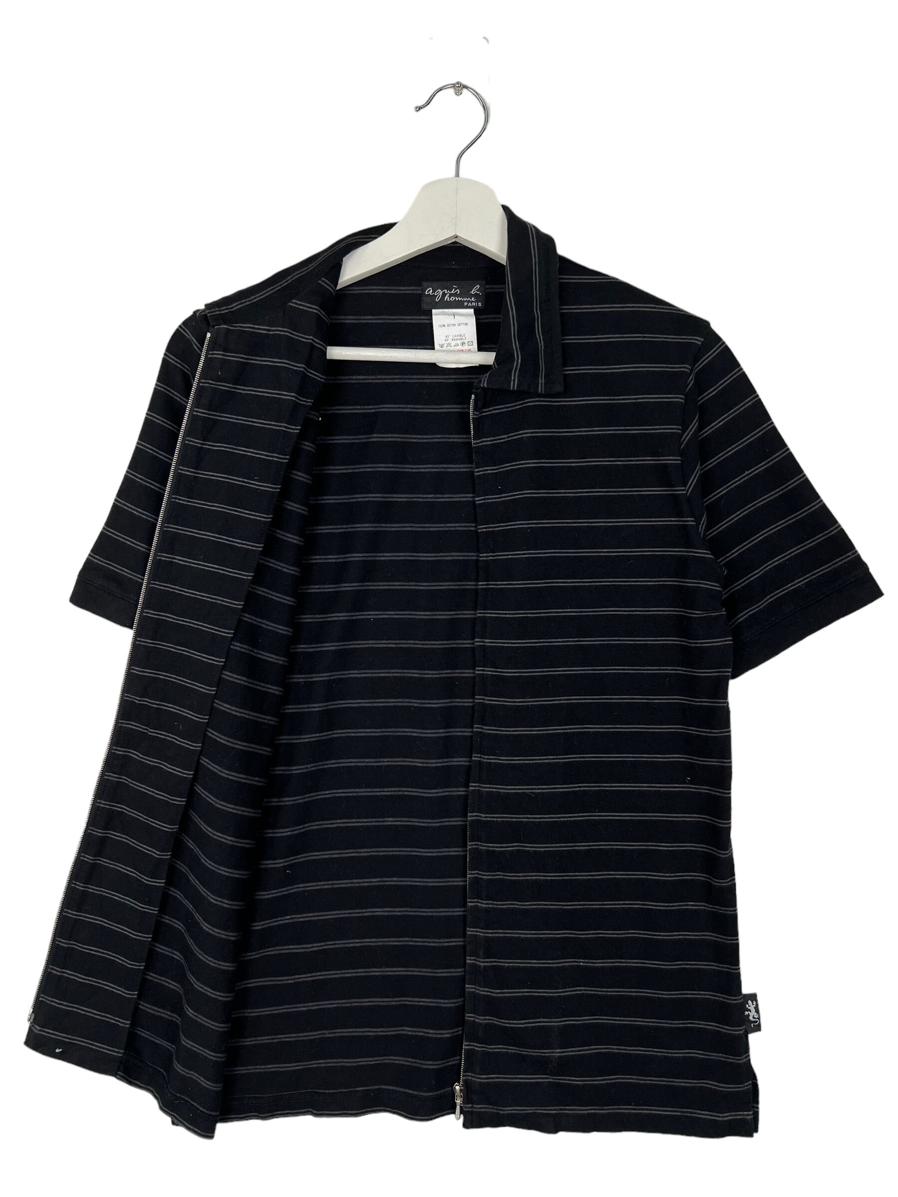 Agnès B. Homme Paris Striped Zip-up Polo Shirt Made in Japan