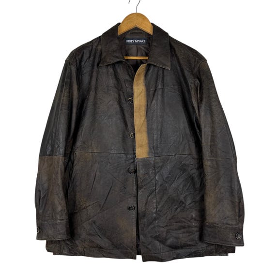 ヴィンテージISSEY MIYAKE ジャケット サイズ3 Rare Issey Miyake Men Sheepskin Leather Jacket Made in Japan Size