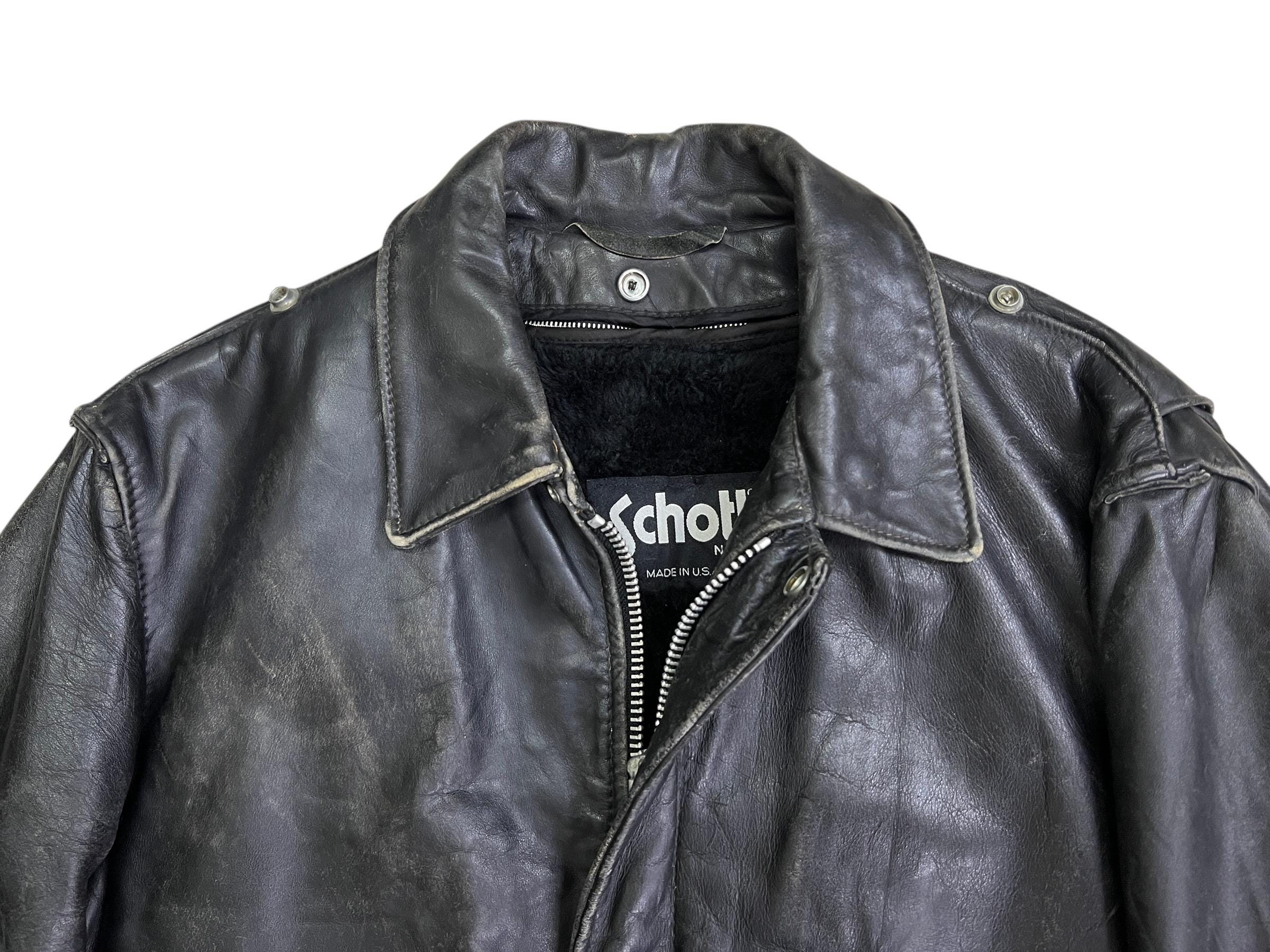 Vintage Schott NYC G-1 Leather Flight Jacket With Shearling Liner