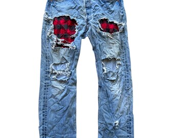 Vintage Levis 501 Denim Jeans - (Midja 31) Trashed Distressed Dyed