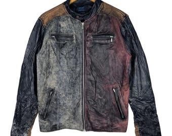 Vintage GGD Leather Colourway Moto Rider Jacket - Size M