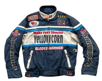 Vintage 90-tals gul majs NHRA Bikers Sledge Hammer Racing Team-jacka - storlek M