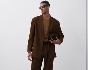 Lux design modern Coffee Relaxed Fit Double-breasted Suit