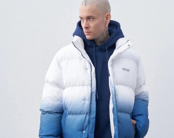 Color detailed oversize inflatable blue puffer jacket free shıppıng