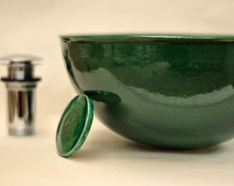 Green Ceramic Vessel Sink 30 cm – Handmade Bathroom Sink – Forest Green Washbasin – Artisan Ceramic Sink – Round Vanity Sink – Tanne