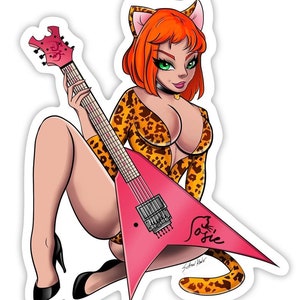 Sticker nude girl with a guitar