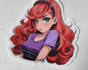 Retro Scoobydo Daphne Sticker - 70s 80s Cartoon Girl Fan Art - Redhead Anime Style by Sutton Kane