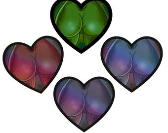 Cortana Booty Sticker Pack - 4 Holographic Heart Stickers (Blue, Red, Green, Purple) - Sci-Fi Gamer Girl Fan Art by Sutton Kane