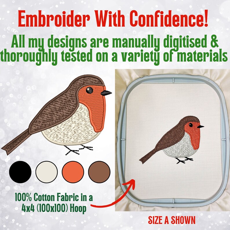 Robin Embroidery Pattern Winter Robin Machine Embroidery Design | 3 Sizes | Instant File ...