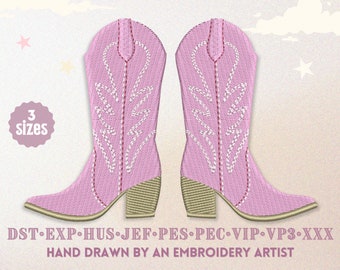 Pink Cowgirl Boots Machine Embroidery Design | 3 Sizes | Left and Right Boot Included | Instant Download