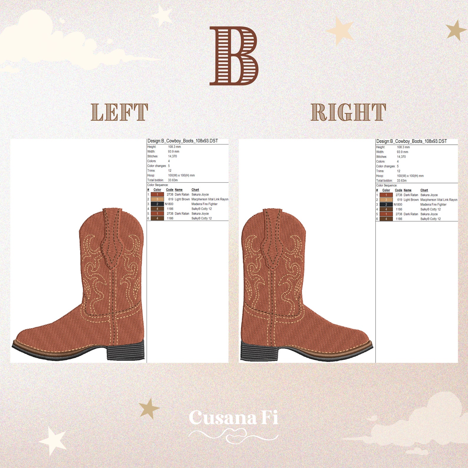 Cowboy Boot Machine Cowboy Boots Machine Embroidery Design | 3 Sizes | Left and Right Boot ...
