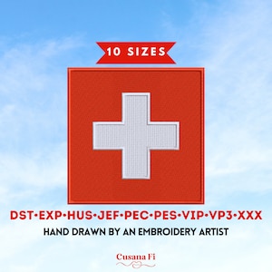 Vlag van Zwitserland machineborduurontwerp | 10 maten | Direct bestand downloaden | Zwitsers | Schweiz