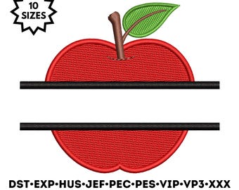 Back To School | Split Red Apple | Teacher and Student | Machine Embroidery Design | Customizable Blank | Instant File Download | 10 Sizes