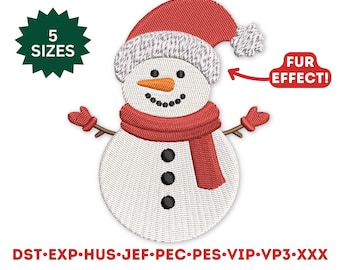 Christmas Snowman Embroidery Design: Scarf, Fur Effect (Digital Download)