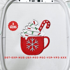 Christmas Hot Chocolate with Whipped Cream & Sprinkles Machine Embroidery File - 3 Sizes Instant Download
